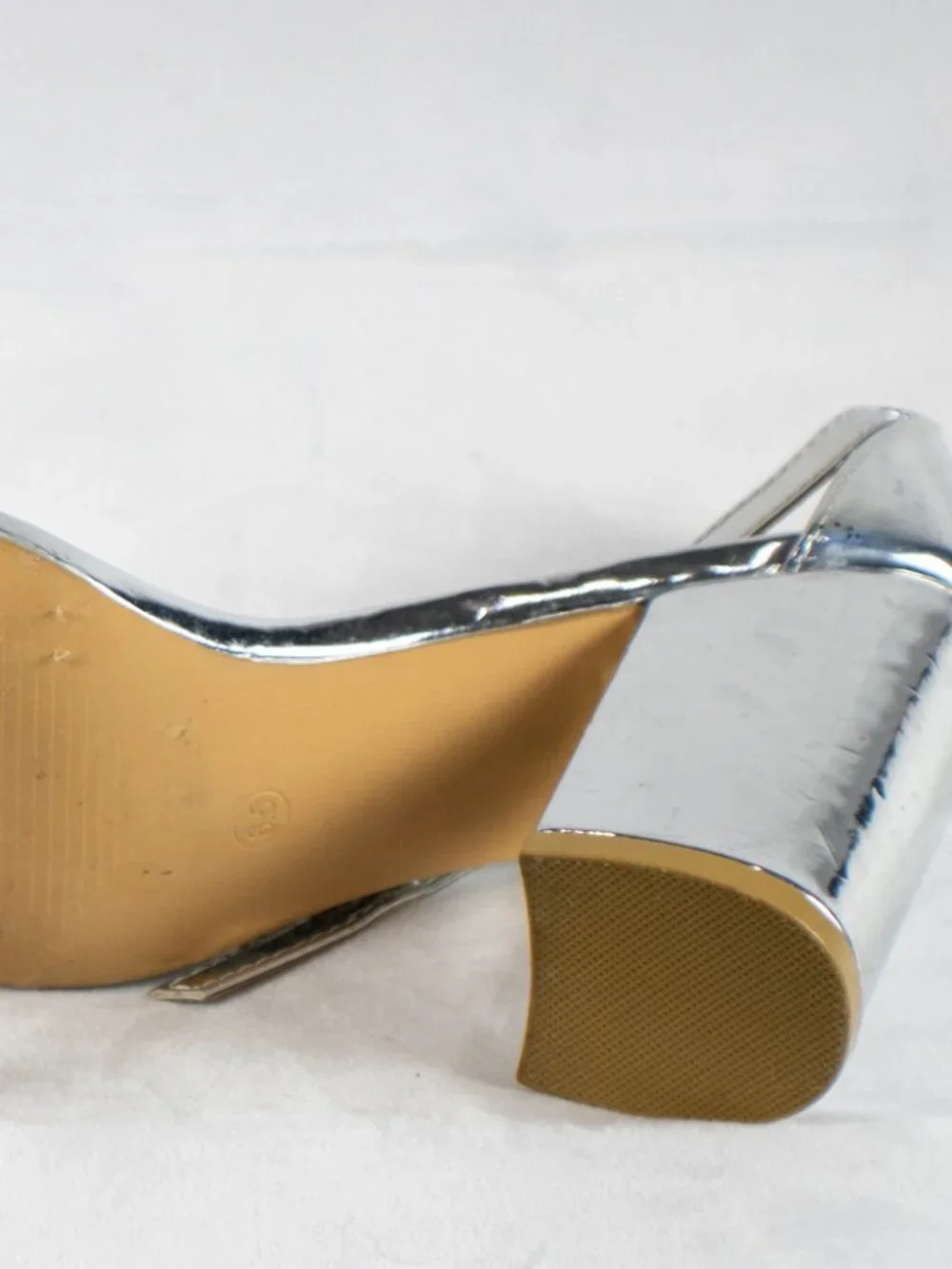 Yoki Metallic Silver Square Toe Ankle Strap Block Heels Size 6.5